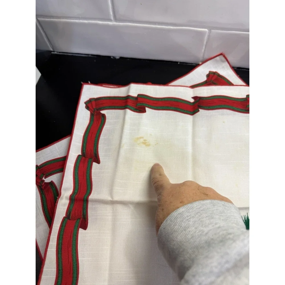 Poinsettia Holly Napkins Christmas Flower Red Green Set Of 3 Vintage‎ Brazil